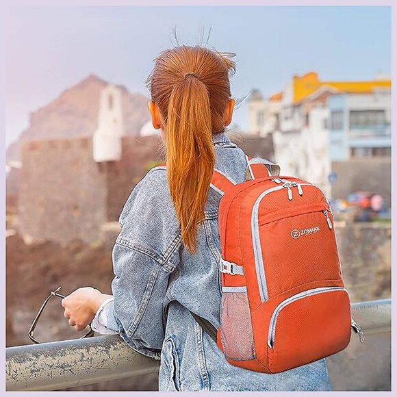 Lightweight Packable Backpack 30L - Foldable Hiking Backpacks Orange - Picture 6 of 6